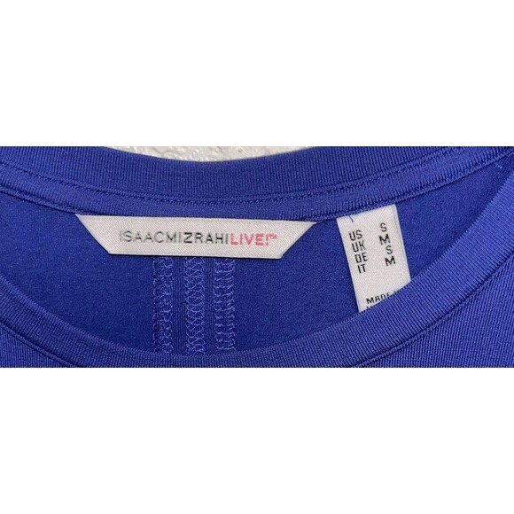 Isaac Mizrahi Live! Mixed Media Crew Neck Top w/ Back Detail Women Sz S Blue - Picture 3 of 8